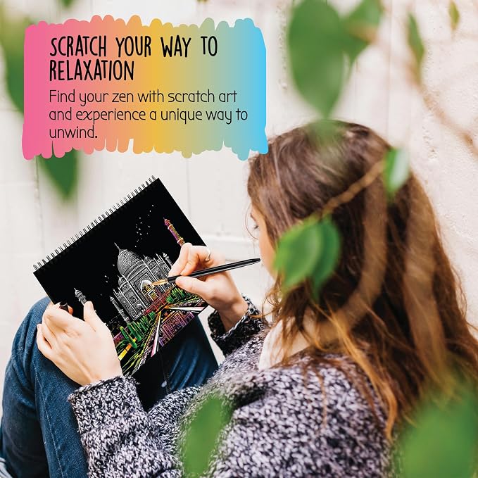 Scratch Art Book for Adults - City Series, 10 Rainbow Art and Crafts for Adults | Adult scratch art & foil art for adults kit | stress relief scratch painting, screen-free travel craft | scratch art adult