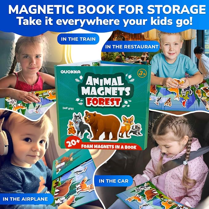 Travel Magnetic Puzzles for Toddlers 1-3 - 20+Pcs Toddler Puzzles Ages 2-4 | Forest Magnet Puzzles with Extra-Long Play Book - Strong Magnets for Car Activities - Travel Toys for Kids Ages 3-5