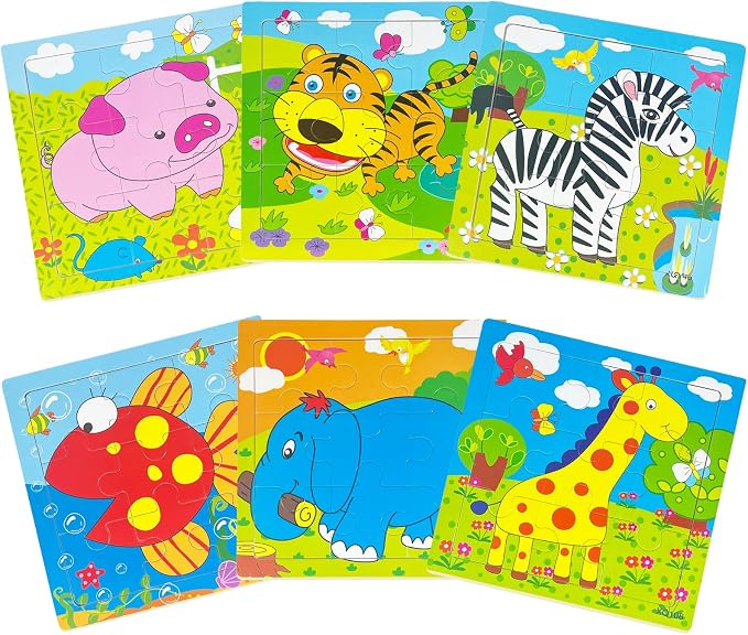 Sealive Wooden Puzzles for Kids Ages 3-5, 6 Pack 9 Piece Animal Puzzle Set | for Toddlers & Preschool Learning, Autism Friendly Travel Activity with Fine Motor Skills, Problem Solving, Independent Play
