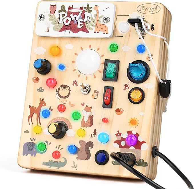 Joyreal Wooden Busy Board for Toddlers - Montessori Toys for 1 2 3 Year Old | Wooden Sensory Board, Sensory Learning Activity, Toddlers Activity Travel Toys for Boy & Girl Birthday Gift (Forest Theme)