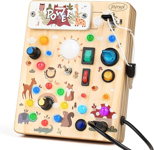 Joyreal Wooden Busy Board for Toddlers - Montessori Toys for 1 2 3 Year Old | Wooden Sensory Board, Sensory Learning Activity, Toddlers Activity Travel Toys for Boy & Girl Birthday Gift (Forest Theme)