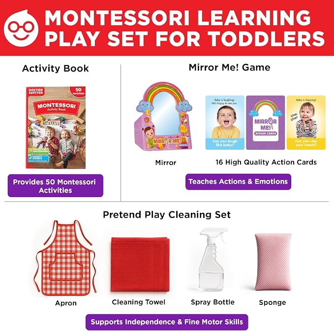 Doctor Jupiter My First Box of Montessori Learning Set for Kids Ages 1-3 | Montessori Role Play Set & Fun Activities, Birthday Gift Ideas for Boys & Girls 1,2,3, Year Olds, Educational Toy