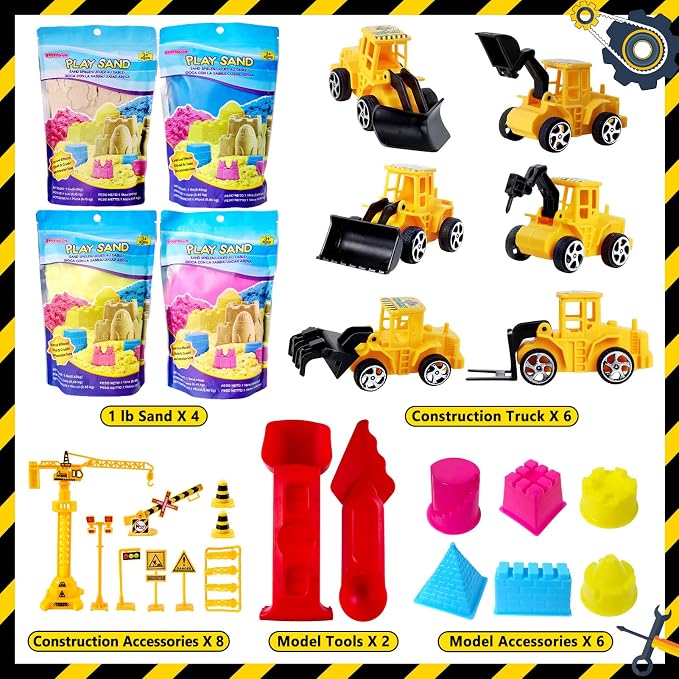 ESSENSON Sensory Bin Play Sand Kit for Kids, 4lbs Magical Sand | Construction Set Toy Truck, Pretend Play Beach Toy, Sandbox