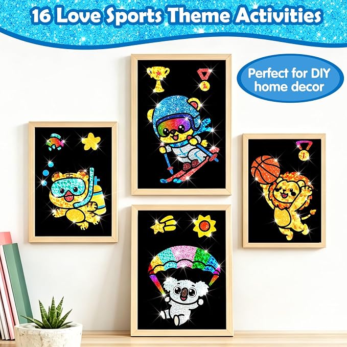 FUNNYB&G Foil Art Craft Kit for Kids, Sparkly Birthday Gift Toy for Kids | No Mess, Kids Ages 4-10 Create Sparkling Artwork, A Creative Gift for Birthdays, Holidays, Travel Activities,Screen-Free Fun