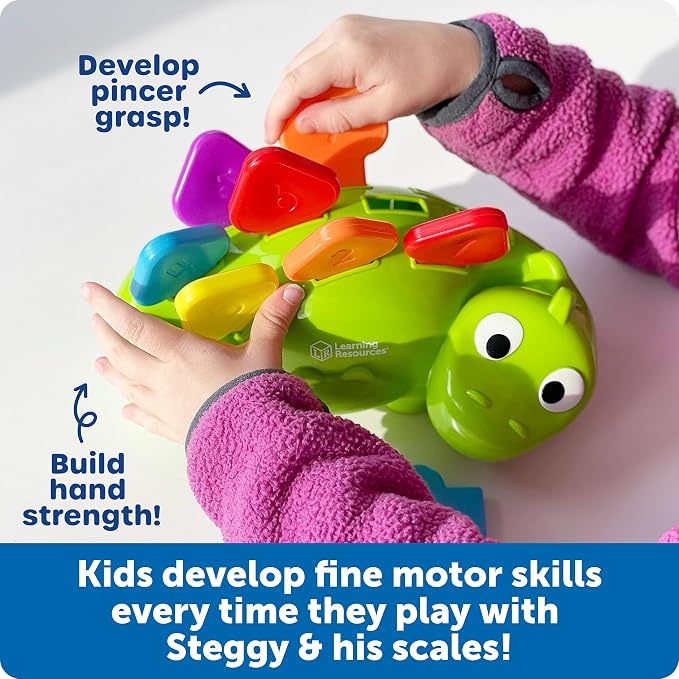 Learning Resources Steggy the Fine Motor Dino - 11 Pieces, Ages 18+ months Toddler Learning Toys, Fine Motor and Sensory Toy, Toddler Montessori Toys, Dino Toys, Preschool Toys