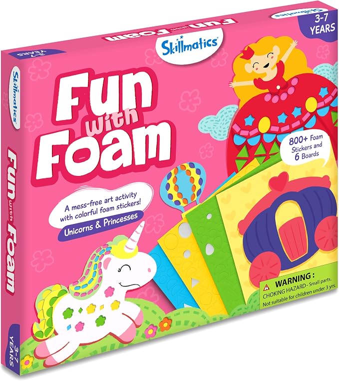 Skillmatics Fun with Foam Craft Kit – Unicorn & Princesses, Gift for Kids | 3D Foam Stickers, Travel Toy, Mess-Free Fun for Girls & Boys, DIY Felt Craft Kits for Ages 3, 4, 5, 6, 7