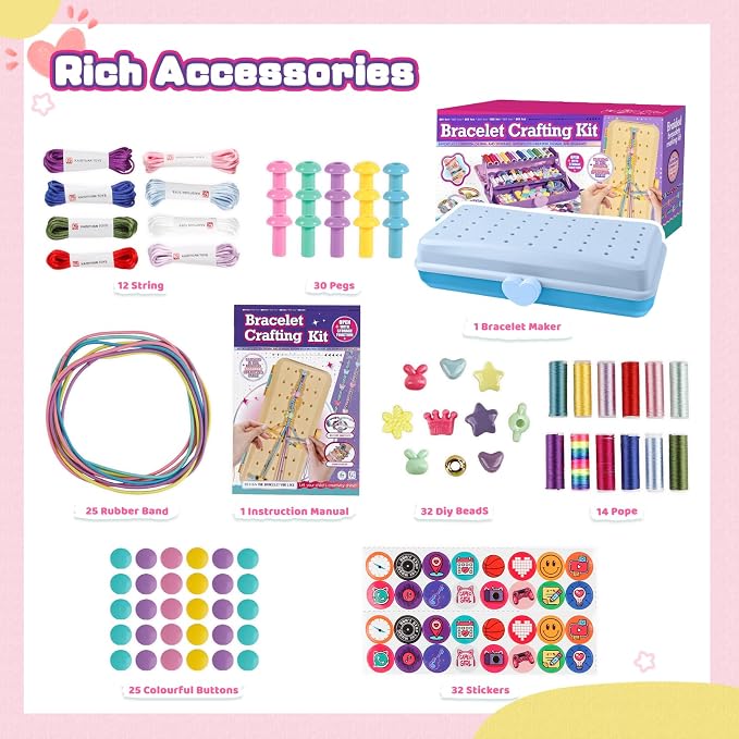 Cmiolacuna Friendship Bracelet Kit for Girls 8-12, 3-Layer Storage Box | Complete Friendship Bracelet Kit With String, Beads and Buttons, Plus a 3-Layer Storage Box to Keep Every Supply Sorted