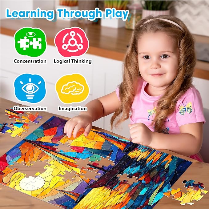 4 Packs 100 Piece Puzzle - Shells Sailboat Cats Dogs Jigsaw Puzzles, 100 Piece Puzzles for Adults Seniors Kids Puzzles for Kids Ages 4-6 6-8 8-10 Educational Puzzle Toys 15"x11"