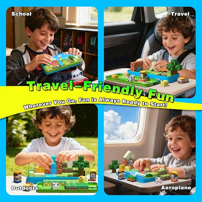 Mini Magnetic Blocks, Magnet Building Cubes, Farm Animal Travel Outdoors Toys with Portable Iron Box, STEM Montessori Sensory Educational Toys for Toddlers, Gift for Kids Ages 3-8 Boys & Girls