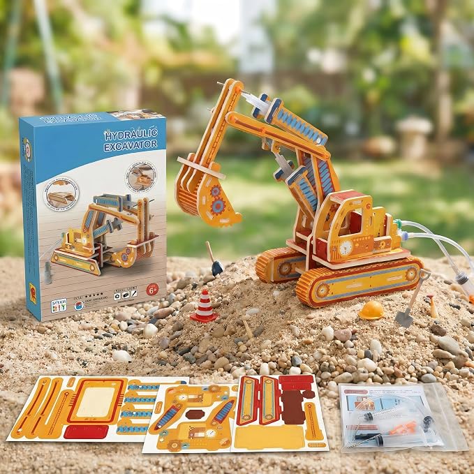 STEM Pneumatic Excavator Kit - Build a Working Digger with Syringe & Tubing | Build a real air-powered digger with syringes! Learn gas pressure & energy transfer. No electricity, safe hands-on STEM fun.