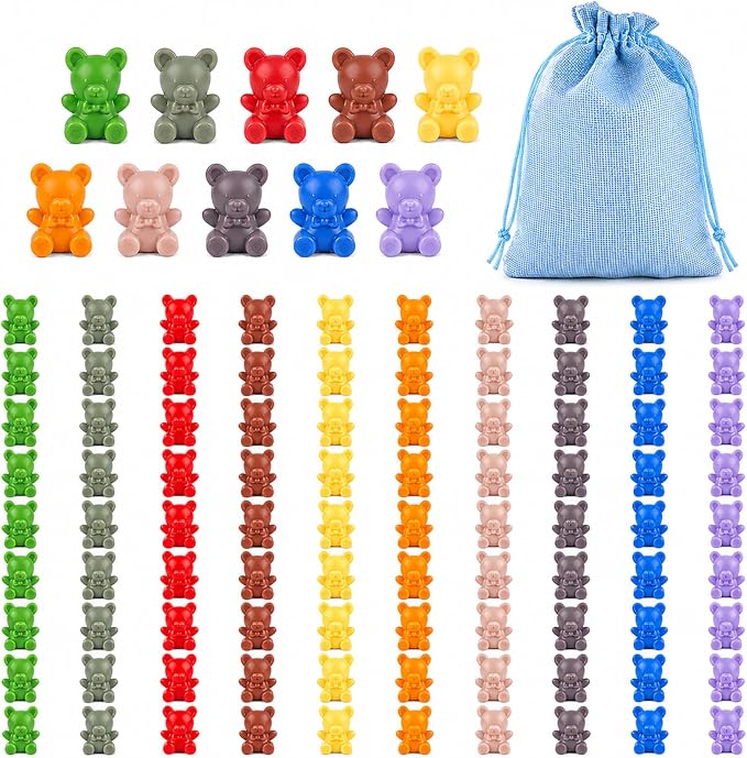 XINHUIDALSQ Rainbow Counting Bears Set of 100, 10 Colors Sorting Teddy Plastic Bears Math Manipulatives for Toddlers, 1 Inch Bear Conters Ages 3+ Kids