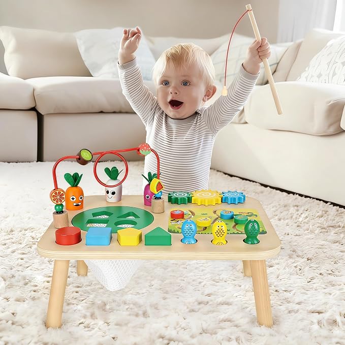 Activity Table, Montessori Toys for 1 2 Year Old Girls Boy Gifts, 7 in 1 Wooden Sensory Play Table for Toddler 1 2 3, Learning Toys for Baby 12-18 Months 1st Christmas Birthday Gifts