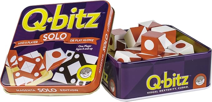 MindWare Q-bitz Solo Visual Puzzle Game | Logic challenges that level up as you solve. Includes 20 new Q-bitz cards and 16 challenge cubes. Ages 8+.