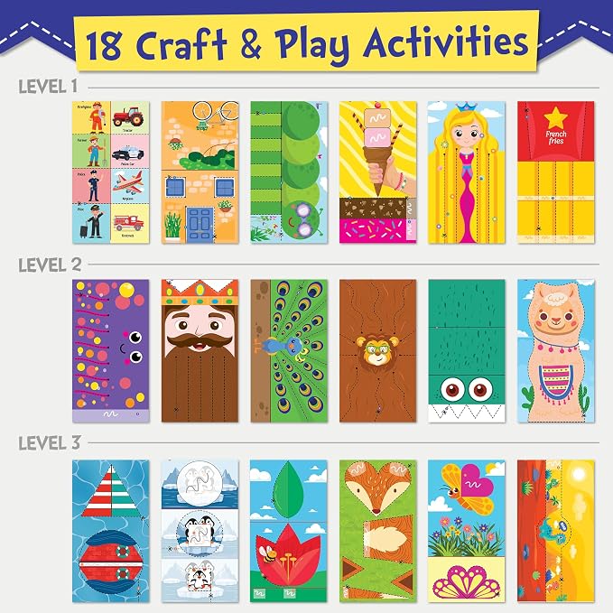 Funcils 15 Educational Kids Party Favors, Scissor Craft Kits, Age 3 4 5 6 7 | Scissor Skills Craft Activity Kits with Book, Scissors & Glue - Birthday Goodie Bags Stuffers, Classroom Gifts for Boys Girls