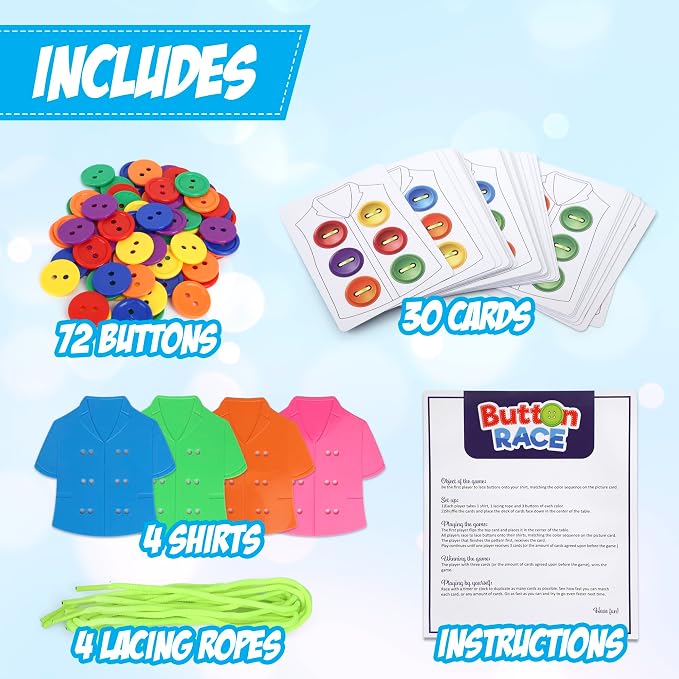 Lacing Cards Sequence Game - Threading. Sewing, Button Lace Occupational Therapy Toy, Boys & Girls Fine Motor Toys, Educational Preschool Games for Kids Ages 4+