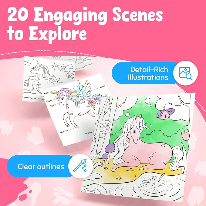 JoyCat Find & Color Paint with Water Coloring Books for Toddlers | Seek and Find Learning Activity, Magical Pony No Mess Arts & Crafts Kids Toys Ages 3-5 & 4-8, Birthday Gifts for Boys & Girls