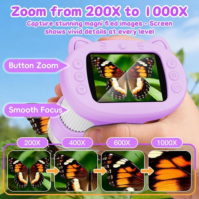 SEEKID Kids Microscope,1000X Handheld Digital Microscope (Purple) | 2.4" IPS Screen | Rechargeable Handheld | 8 LED Lights | STEM Toy for Exploring Science | Ages 5–12