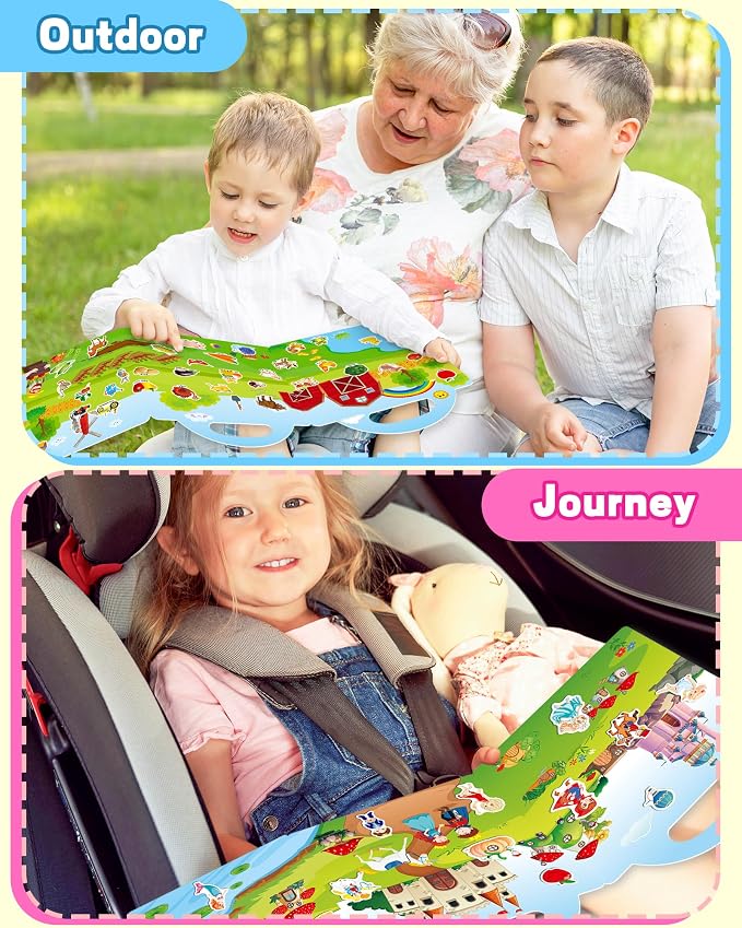Walenced Reusable Sticker Book for Toddlers, Stickers for Kids, Toddler Toy | Toddler Craft Activities, Toddler Travel Toys, Boy Girl Birthday Gifts, Airplane Travel & Road Trip Essentials Kids