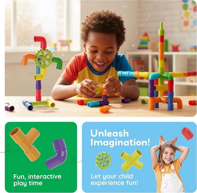 PicassoTiles Pipe Tube Construction Building Toys Stacking Toy Puzzle Game for Early Learning Montessori Playset Educational Connector Blocks Brain Development Kit Ages 3+ Toddler Boys & Girls PTT137