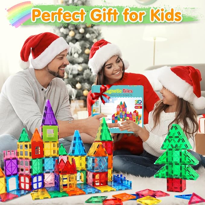 NVHH 100PCS Magnetic Tiles Blocks for Kids Ages 3-5 4-8 STEM Learning Toys | Educational Preschool Magnet Building Toys for Toddlers,Christmas Birthday Gifts for 3 4 5 6 7 8+ Year Old Boys Girls