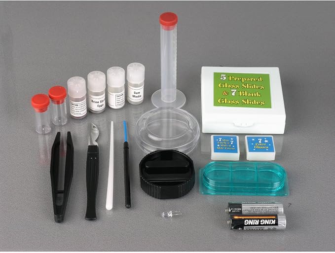 AmScope M30-ABS-KT2 52-Piece STEM Microscope Kit for Kids, Black | Monocular Head Compound Biological Microscope