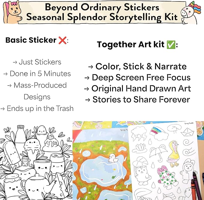 Seasonal Splendor 4-in-1 Four Seasons DIY Coloring Your Own Stickers Kit - Year-Round Arts and Crafts for Kids, Travel Activities, Storytelling Sticker Set, Boys Girls Ages 3-10+