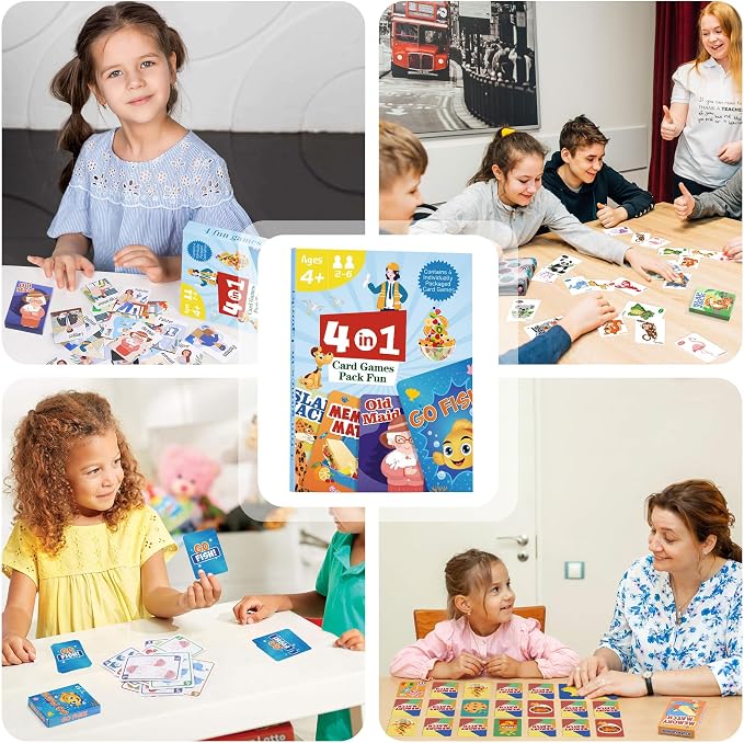 Card Games Go Fish,Old Maid,Slap Jack and Memory Match-4 Decks in 1 Pack,Classic Card Games for Kids Toddlers,Fun Kids Games for Family Party Game Night,Stocking Stuffers Gifts for Boys and Girls | Classic Card Games for Kids Toddlers, Fun Kids Games f...