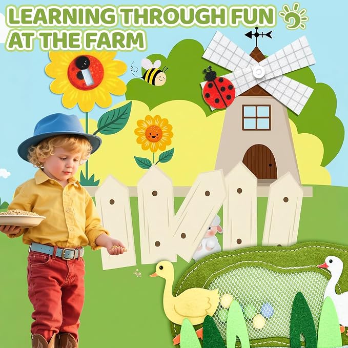Aurasys Farm Busy Book Montessori Travel Toy for Toddlers | Educational Learning Activity Busy Board for Boys and Girls, Airplane Travel Toy and Birthday Gift