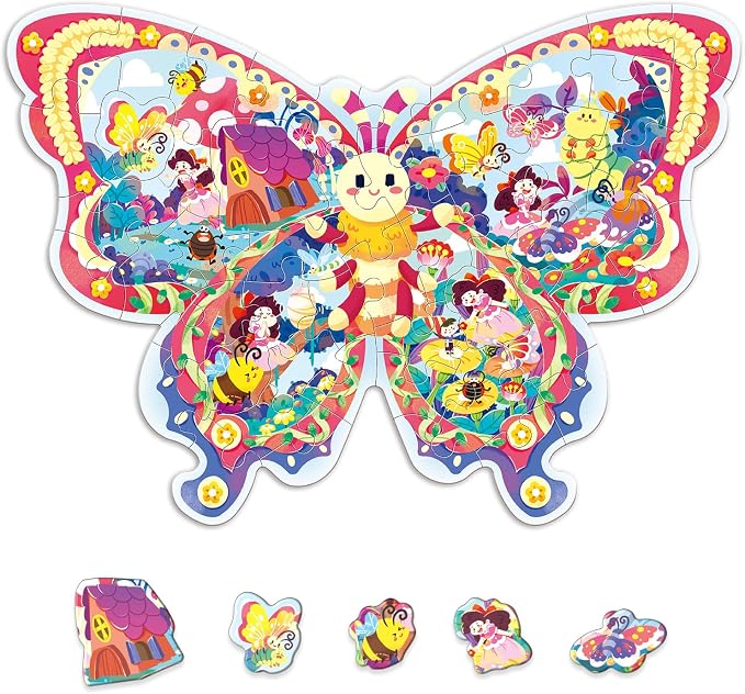 52 Piece Puzzles for Kids Ages 3-5 4-6, Butterfly Jigsaw Puzzles for Girls | Large Floor Puzzles for Kids Ages 3-5, Preschool Learning Educational Toy Gift Birthday and Christmas for Child Boys With Bag