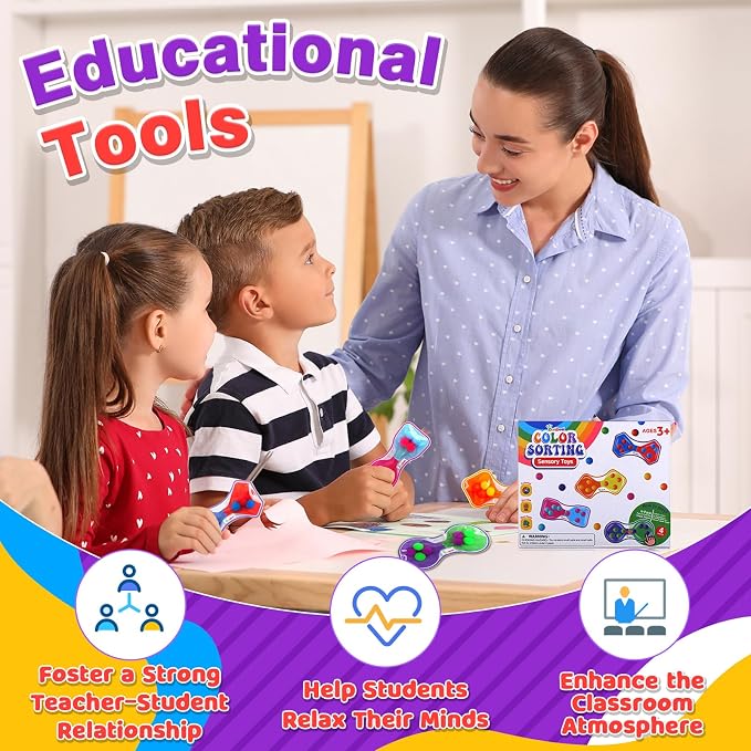 Sensory Fidget Toys for Kids Toddler: 4 Pack Color Sorting Squeeze Toys | Quiet Fidget Toys for Student Classroom - Sensory Calming Toys for ADHD Autism - Goodie Bags Stuffers