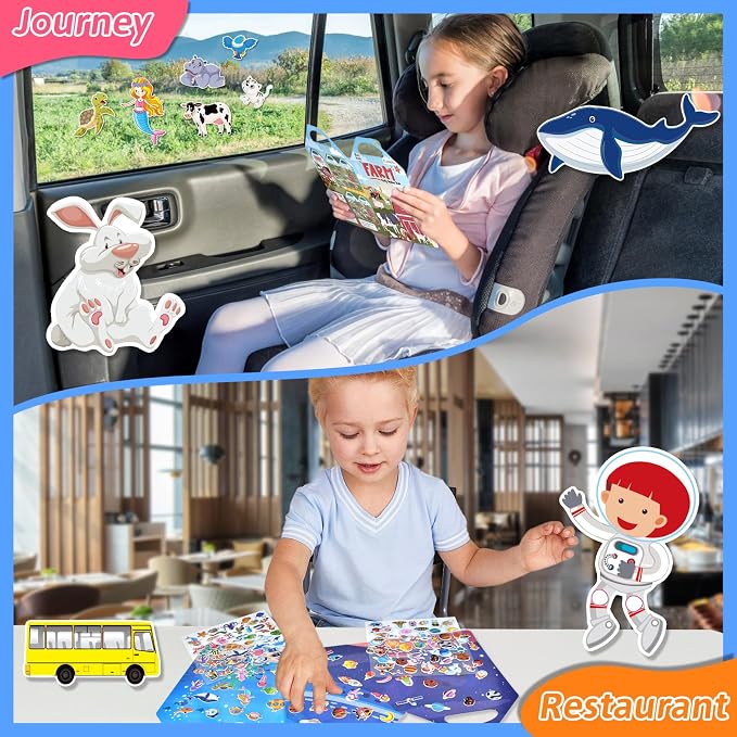 6 Set (260pcs) Puffy Sticker Books Activity for Kids | Animal, Farm, Dinosaurs, Space, Travel Toys Essentials Reusable Stickers for Boys and Girls Ages 3+