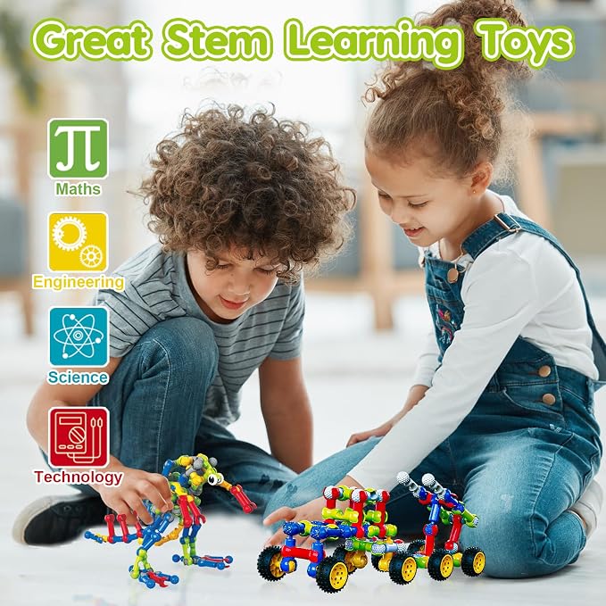 Qirptey Kids STEM Building Toys for 3 4 5 6 7 8+ Year Old Boy Birthday Gift | 186 Pcs Educational Building Blocks Games for Kids Ages 3-5 4-8 5-7 ,Preschool Kindergarten Manipulatives Classroom Must Have