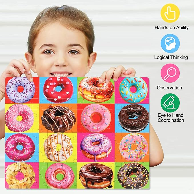 LELEMON Puzzles for Kids Ages 4-8 Donuts Jigsaw Puzzle for Kids Boys Girls Doughnut Puzzls Children Learning Educational Puzzes Portable Box Pack Toys