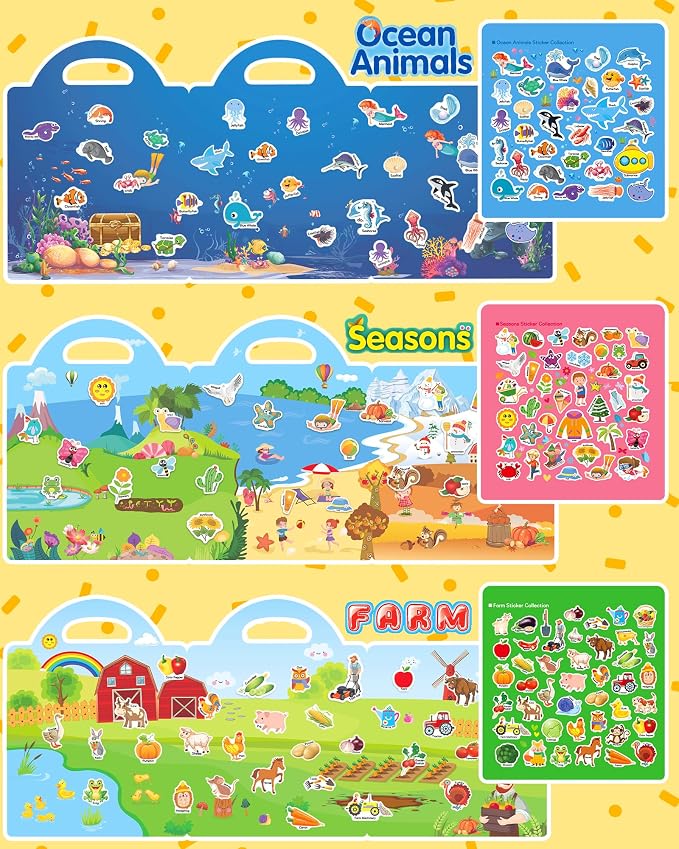 Benresive Reusable Sticker Book for Toddlers, Stickers for Kids, Travel Toy | Toddler Toys, Boys Girls Birthday Gifts, Airplane & Road Trip Essentials Kids, No Mess Waterproof Toddler Crafts Activities