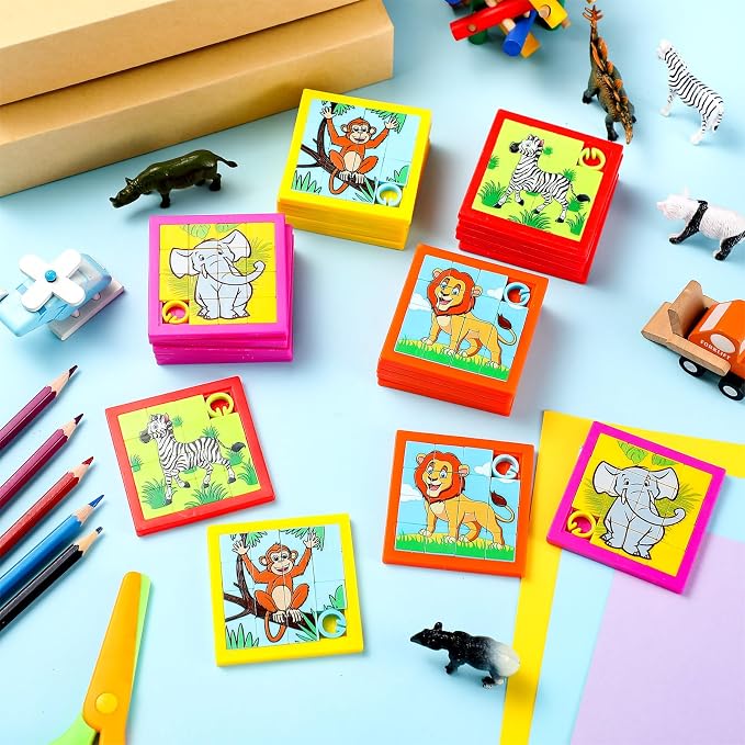 Simgoing 24 Pcs Animals Slide Puzzle for Kids Fun Brain Teaser Toys Games Develops Student Cognitive Problem Skills Small Sliding Puzzle for Back to School Gift Classroom Home Vbs Party Learning