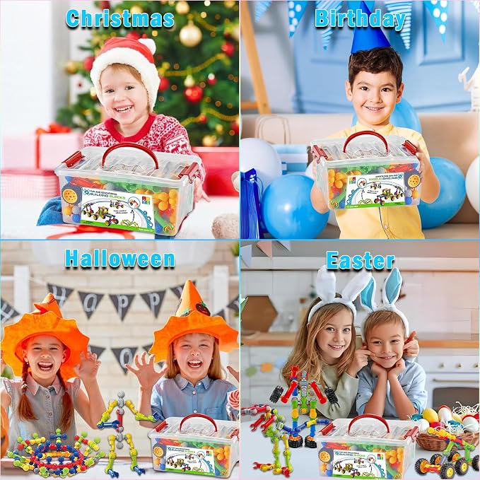 Huaker STEM Building Toys for 3 4 5 6 7 8 Year Old Boys Girls Birthday Gift | 125 Pcs STEM Activity Kit & Toy for Kids Ages 3-8 with Portable Storage Box, Perfect for Preschool, Homeschool, and Classroom