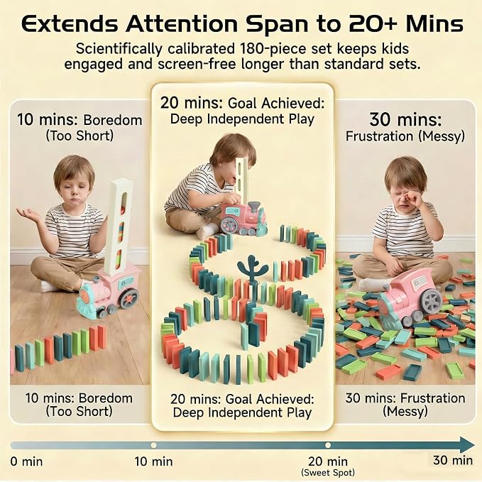 Domino Train Toys for Girls 3+ Year Old: Kids Stacking Dominoes Games - Montessori Toy Toddler 3-5 Boys ages 4-8 - Interactive Autism Fine Motor Activities Birthday Gift Stocking Stuffer 4 5 6 Yr Olds