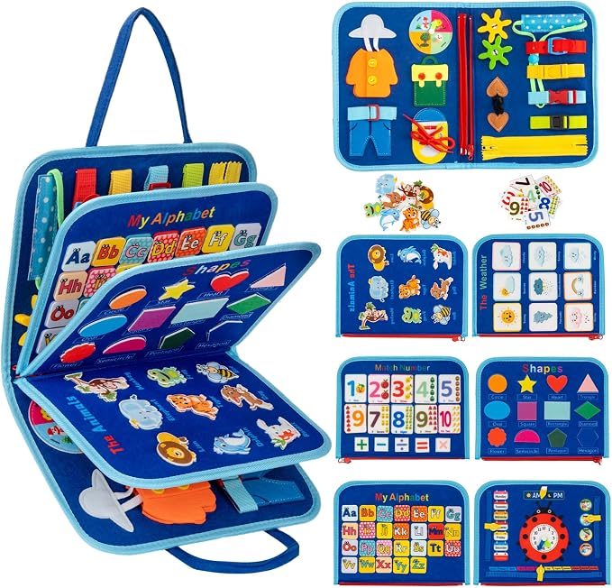 Toddler Busy Board Montessori Toys, Sensory Busy Book for 3 4 5 6Year Old | Montessori Toys , Preschool Learning Activities with Life Skills, Toddler Travel Toys，Educational Activity Developing Sensory