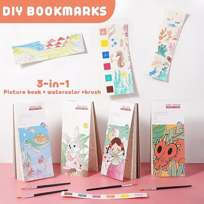 Cavnewt Watercolor Coloring Books for Kids Ages 4-8 | Pocket Watercolor Painting Book Sets, Mess Free Paint with Water, Travel Activities, Arts Party Birthday Gifts for Girls Boys