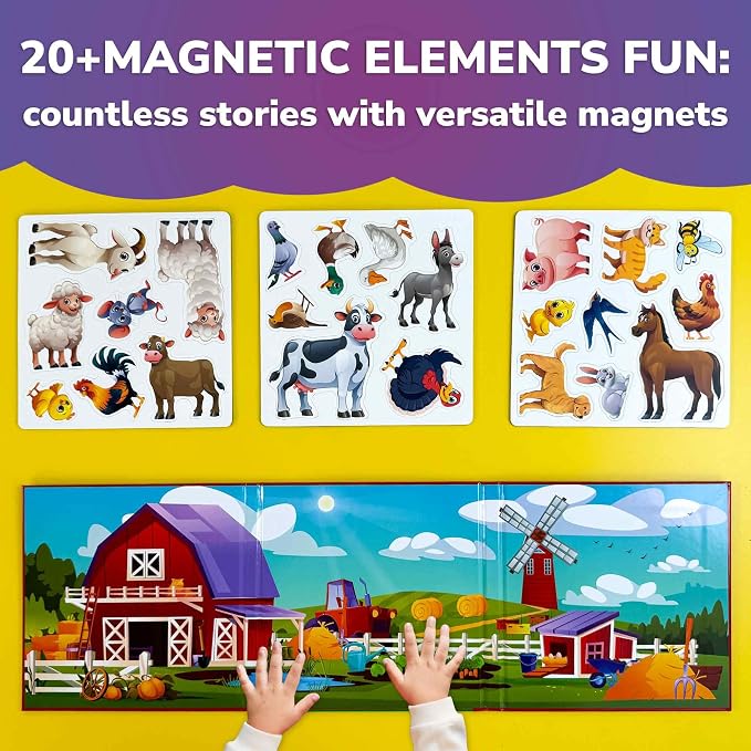 Travel Magnetic Puzzles for Toddlers 1-3 - 20+Pcs Toddler Puzzles Ages 2-4 | Farm Magnet Puzzles with Extra-Long Play Book - Strong Magnets for Car Activities - Travel Toys for Kids Ages 3-5