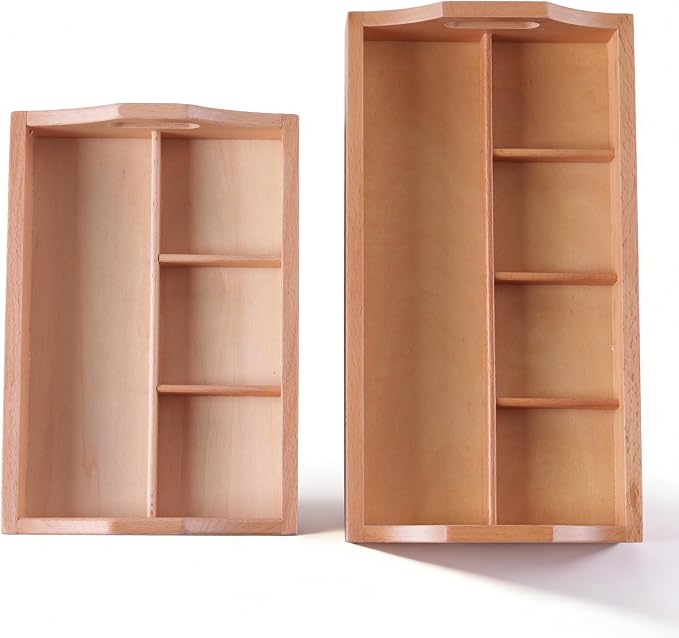 Montessori Preschool Toys for Kids 3+ - Practical Life Skills Set with Wooden Tools, Dressing Frames & Cleaning Kit - Educational Learning Materials for Toddlers (4 Compartment Sorting Tray)