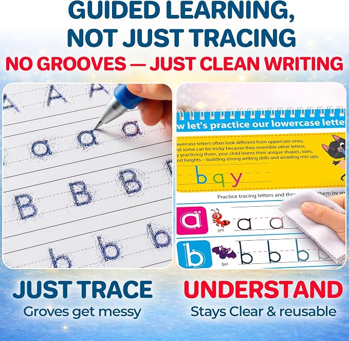 Tracing Books for Kids Ages 3-5 - Reusable Dry Erase Kids Activity Books | Writing Practice Workbook with Markers for Quiet Time Travel and Learning