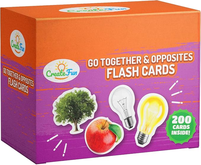 CreateFun 200 Go Together & Opposites Flash Cards for Speech Therapy, ESL | Real Photo Cards with Educational Language Matching Games - Speech Therapy,ELL,Autism,Dementia,Seniors & School Learning Kids