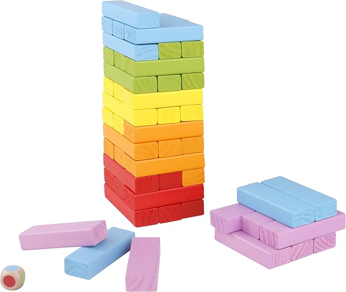 Pidoko Kids Wooden Tumbling Tower Blocks Stacking Game for Kids - 49 Pcs | Board Games for Family Game Night - Montessori Toys Gifts, Includes Storage Bag