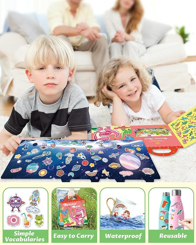 Walenced Reusable Sticker Book for Toddlers, Stickers for Kids, Toddler Toy | Toddler Craft Activities, Toddler Travel Toys, Boy Girl Birthday Gifts, Airplane Travel & Road Trip Essentials Kids