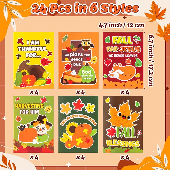 24Pcs Fall Religious Coloring Books Bible DIY Color-in Pages | Drawing Booklet Bulk, Autumn Party Favor, Christian Activity, Sunday School Supplies, Classroom Rewards, Thanksgiving Gift