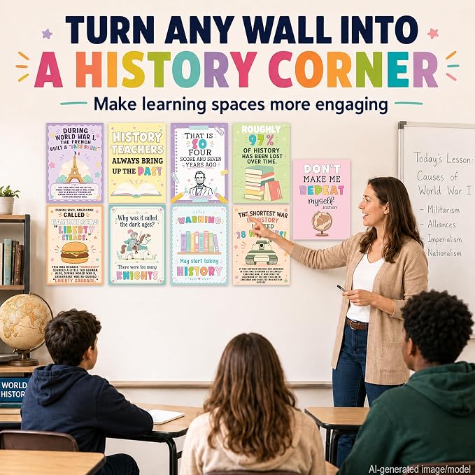 Funny History Posters Set of 9, History Classroom Decor, 10x14 Inch | history classroom decor social studies classroom decorations history posters social studies posters history posters