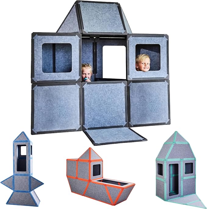 Superspace Giant Magnetic Fort Building Panels - The Big Set, Charcoal, 24 Panels, Life-Size Magnetic Tiles Kids, Build Forts Castles Rockets, STEM Toy Ages 3-10+, Eco-Felt, Indoor & Outdoor