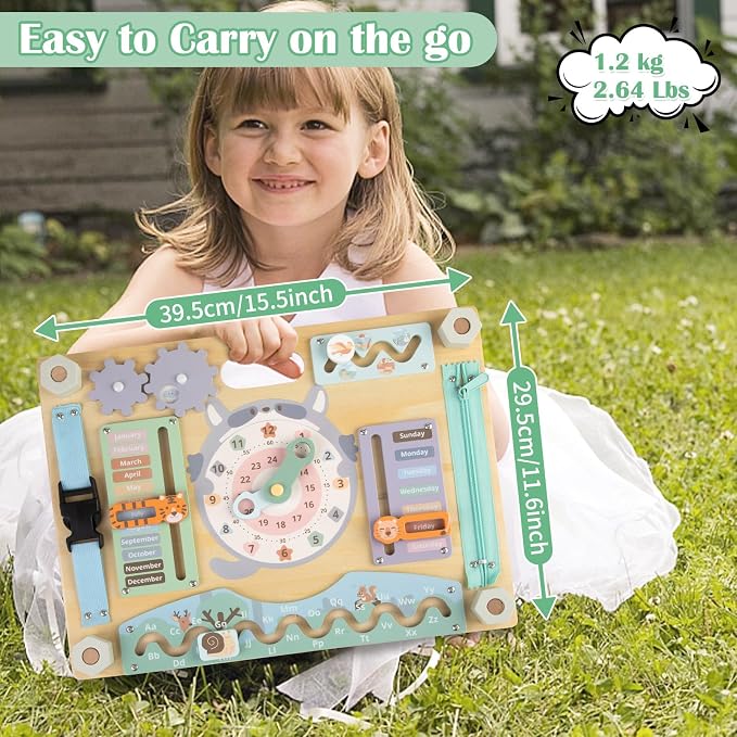 Double-Sided Wooden Busy Board for Toddlers, Sensory Activity Board, Montessori Travel Toy for Kids, Educational Toy for Autism, Ideal Choice for Baby Girls or Boys Birthday | Educational Learning Toy Wooden for Kids Aging 3 to 5 Years Old, Ideal Choic...
