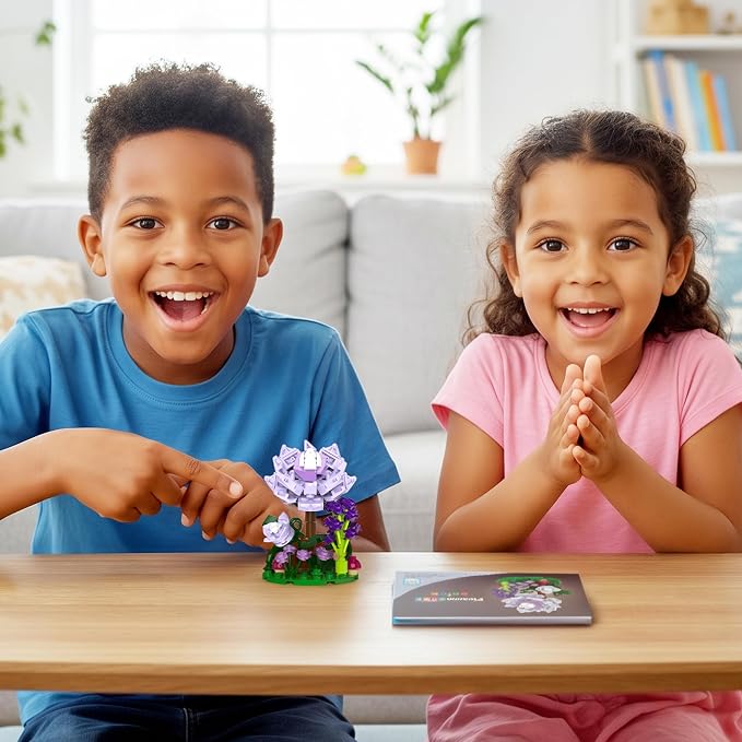 PicassoTiles 118pc Flower Garden Building Block Set STEM Educational Toy Kids Ages 3 and Up Creative DIY Floral Arrangement Construction Kit for Boys Girls Fun Learning Purple Dahlia Playset PBS221